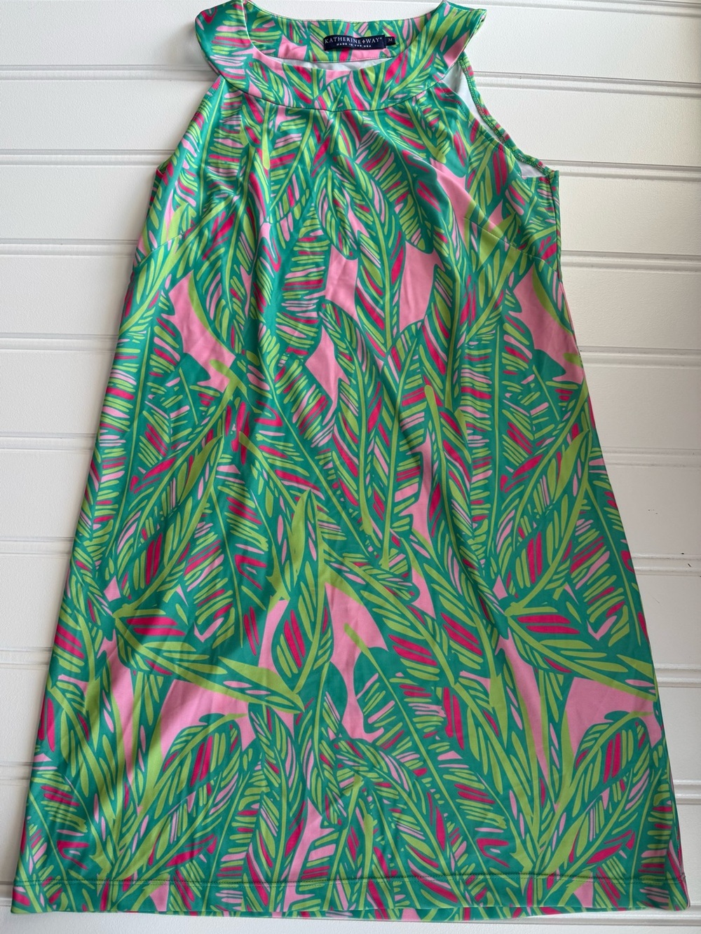 Katherine Way Dress Women Medium Sleeveless Stretch Pink Green USA 3124